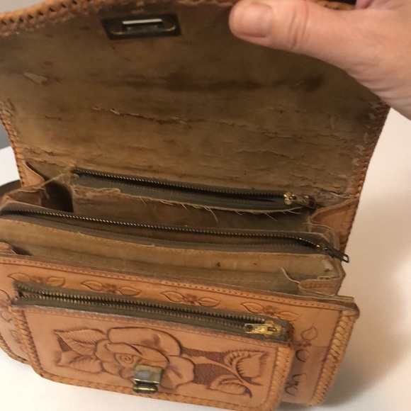 VTG Carved Tooled Leather Purse Bag Roses Horse Adjustable Strap Equestrian Boho - Picture 5 of 11